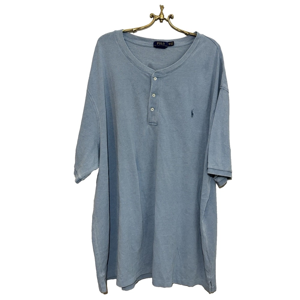 Polo Ralph Lauren Shirt Mens 4XB Blue Short Sleeve Preppy Logo No Collar